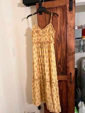 Yellow Floral Spaghetti Strap Maxi Dress